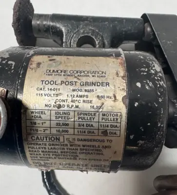 Precision Dumore 14-011 Tool Post Grinder Motor Lathe 8385 Machinist
