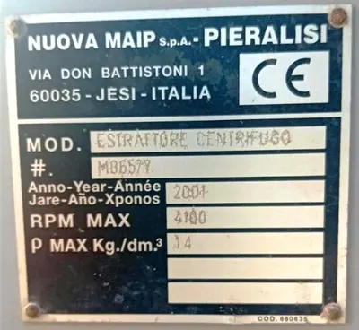 Pieralisi FP 600 RS decanter centrifuge, SS.