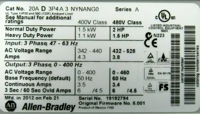 NEW ALLEN BRADLEY 20A-D-3P4A-3-NYNANG0 POWER FLEX 70 2HP SER A 20AD3P4A3NYNANG0