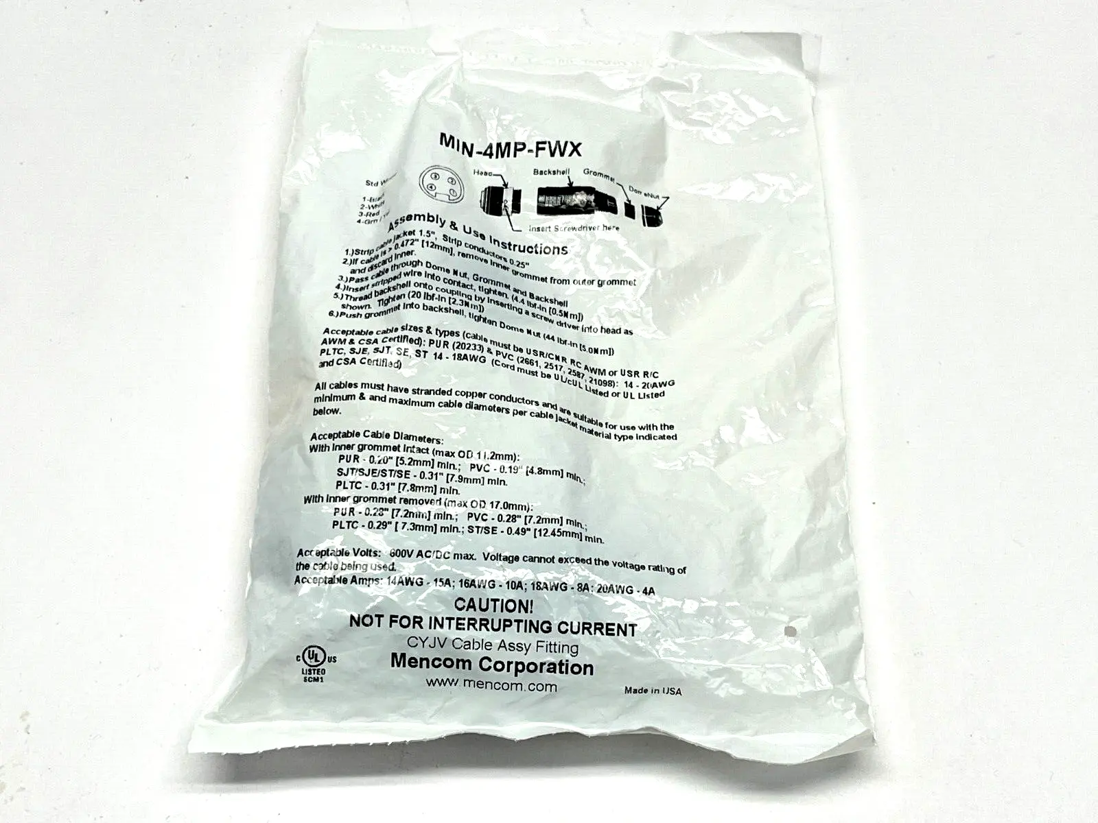 MIN-4MP-FWX | Mencom  Field Wireable Sensor Plug - New