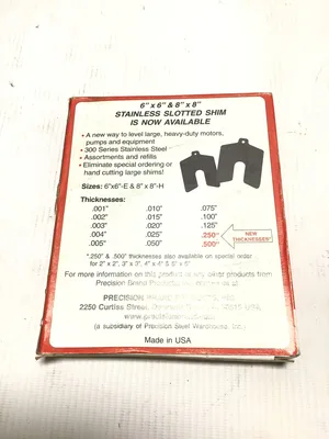 Precision Stainless Slotted Shim 5″x5″ Size D 1-5/8″ Slot Size .002 Gauge (4)