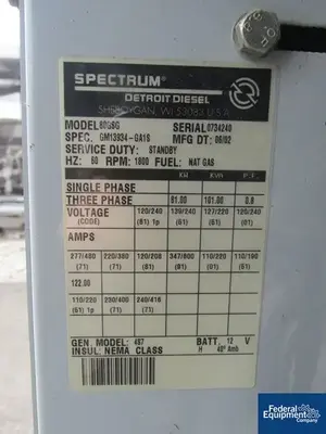 USED Spectrum Detroit Diesel 81 kW Spectrum Detroit Diesel Generator, Natural Gas