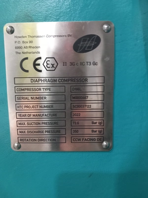 24 to 38 kg/hr Howden select diaphragm compressor type PD 166 L