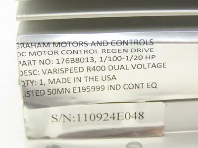 Graham 176B8013 DC Motor Speed Control SCR Drive 2Hp 90/180V Torque Regen Drive