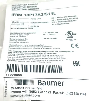 NEW BAUMER IFRM 18P17A3/S14L INDUCTIVE PROXIMITY SENSOR IFRM18P17A3S14L