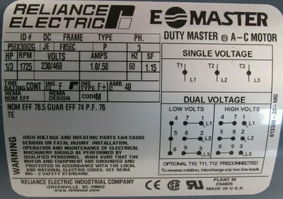 NEW RELIANCE ELECTRIC P56X3002G MOTOR 1/3HP 230/460V 1725RPM FB56C