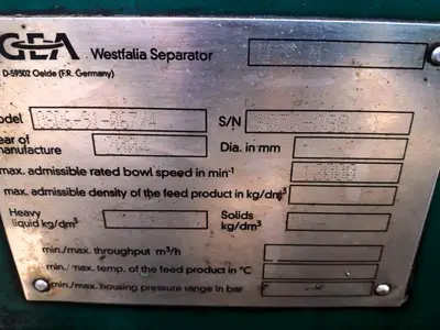 Westfalia OSD 6-91-067/4 fuel oil purifier, SS.
