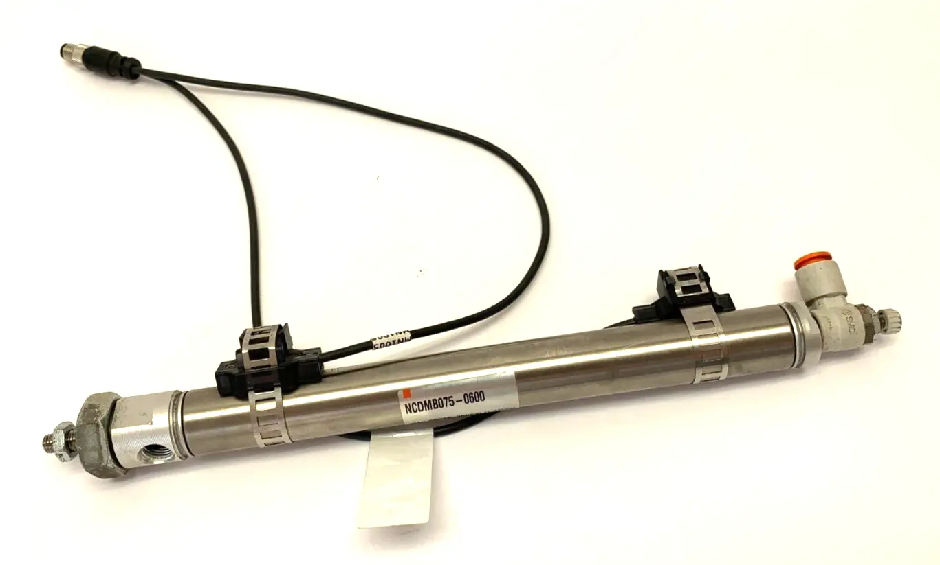 NCDMB075-0600, BMF 307K-PS-C-2-SA95-S75-00,3 | SMC NCDMB075-0600 Air Cylinder w/ Balluff BMF 307K-PS-C-2-SA95-S75-00,3 Sensor - Used
