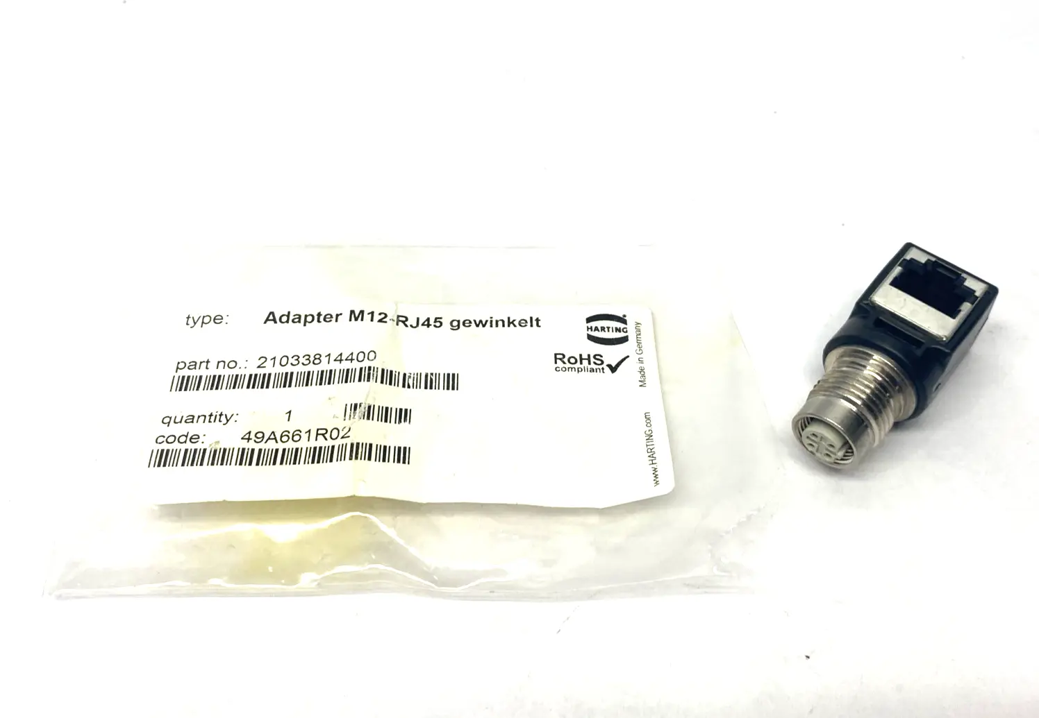 New | in-Stock HARTING Panel Feed-Through Adapter M12-RJ45 Right Angled NO LOCKNUT Connector Accessories Michigan US | Maverick Industrial Sales #1392836