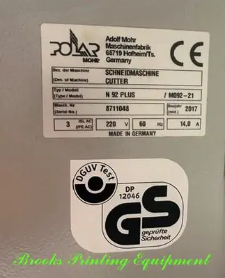 Used 2017 MOHR N92 PLUS Paper Cutters North Carolina US | BROOKS PRINTING EQUIPMENT #1389771