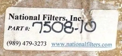 NEW NATIONAL FILTERS INC. 7508-10 FILTER A1250916 750810