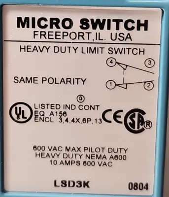 HONEYWELL LSD3K MICRO SWITCH Heavy Duty Limit Switch (BIN423)