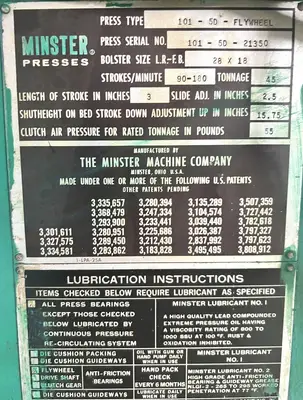 USED 1975 MINSTER MINSTER 101-5D PRESS