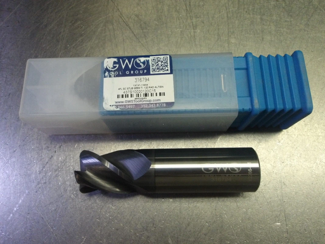 GWS 1" 4 Flute Carbide Stub CR Endmill 1 Shank .120 R 437S10020120C15 (LOC2498B)