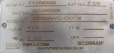 NEW WEINMAN 2G3SWE PUMP 10HP 2G3SWEC0C2 UJ10P1DJ FL55