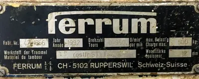 Ferrum DSZ-UR 1250/630 perforate basket centrifuge, 316SS.