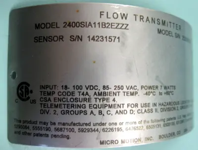 USED Micromotion 2400SIA11B2EZZZ