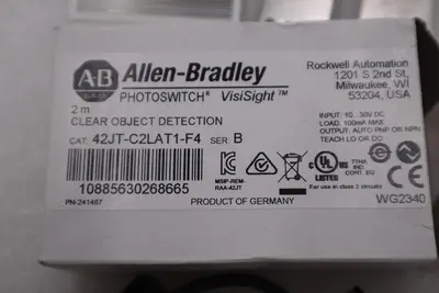 Allen Bradley 42JT-C2LAT1-F4 PHOTOELECTRIC SENSOR 42JT CLEAR OBJECT STOCK H1021A