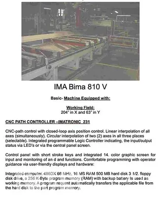 USED IMA BIMA 810 V CNC & EDGEBANDING SYSTEM