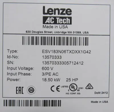 NEW LENZE ESV183N06TXD DRIVE 25HP ESV183N06TXDXX1G142