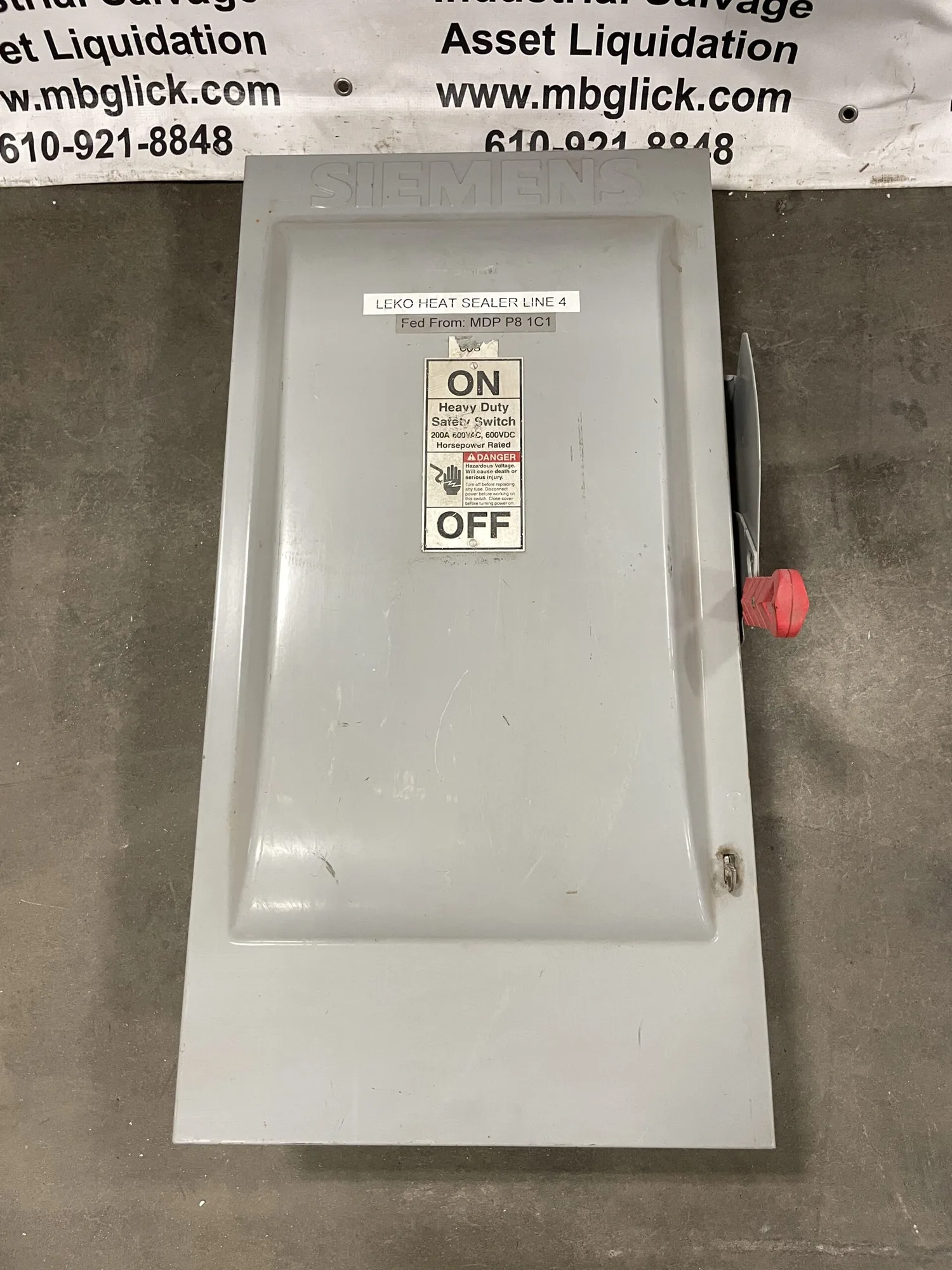 Siemens HF364 200A 3 Pole Fusible Safety Disconnect Switch 600VAC
