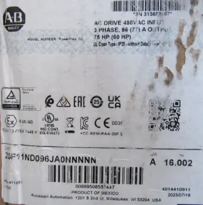 NEW ALLEN BRADLEY 20F11ND096JA0NNNNN POWERFLEX 753 SER.A 75HP MFG 2023