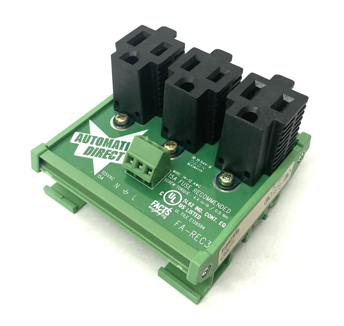USED AUTOMATIONDIRECT 3-STRAIGHT BLADE RECEPTACLE, 15A, 125 VAC, 1-PHASE