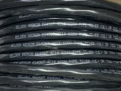 USED BELDEN TRAY & TC CABLE BLK PVC JKT 4-CONDUCTOR 14AWG 600V SPOOL OF 120'