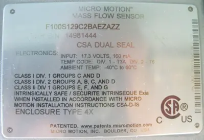 USED Micro Motion F100 S129C2BAEZAZZ