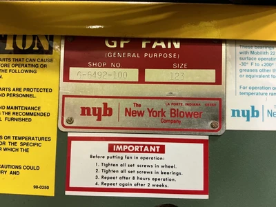 Used NEW YORK BLOWER G-6492-100 Hopper Dryers Ohio US | Equipment Recovery Corp. #1331576
