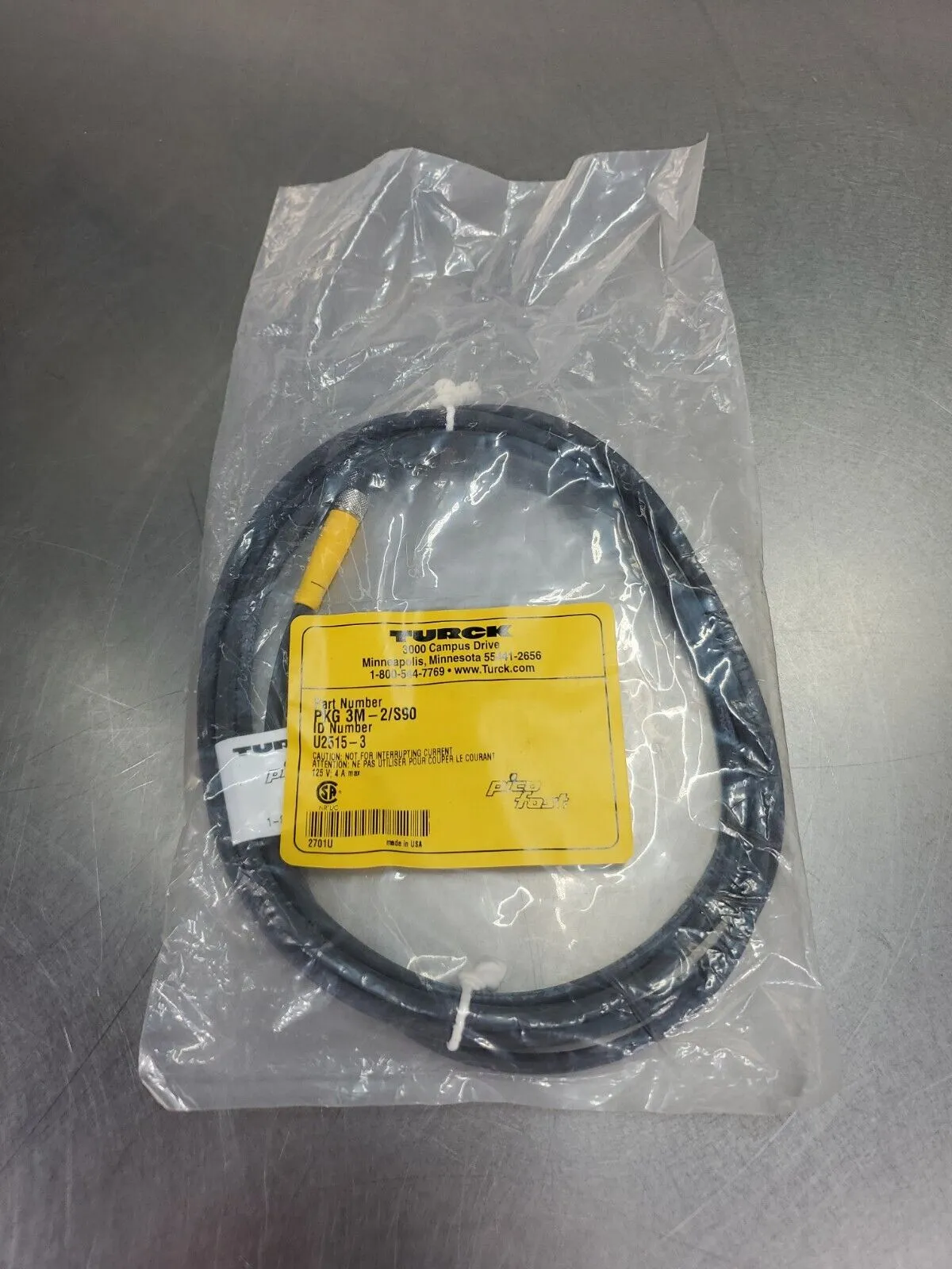 Turck PKG 3M-2/S90 (ID# U2515-3) Cable Unit. 5A-12/2