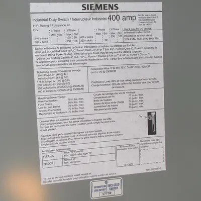 Siemens 400 Amp Fusible Disconnects