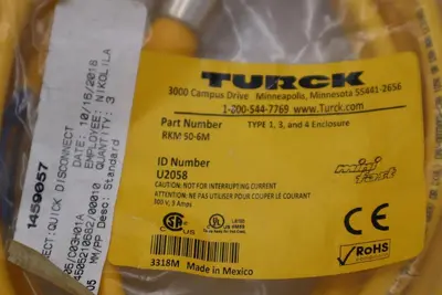 TURCK RKM 50-6M CABLE CORDSET STOCK H1539