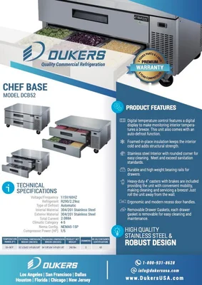 New | in-Stock Dukers New Dukers DCB52-D2 Chef Base Refrigerator with 2 Drawers Chef Bases Illinois US | Falcon Restaurant Supply #1376274