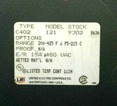 NEW UNITED ELECTRIC C402-121 TEMPERATURE SWITCH C402121
