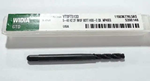 Widia 5-40 Cobalt Spiral Flute Bottoming Tap Black Oxide 2 Flute USA