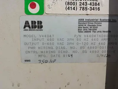 USED ABB 350 HP VFD CONTROLLER
