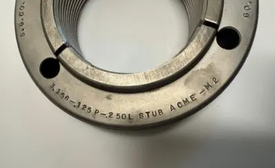 3.156 -.125P-.250L STUB ACME-M2 GO & NO GO Thread Ring Gage P.D. 3.1110 & 3.0898