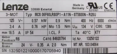 NEW LENZE MCS06F60LRS0P1-A11N-ST5S00N-R2SU SERVO MOTOR
