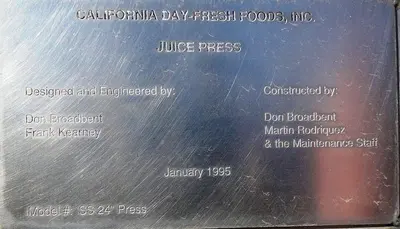 Press, Platen, 24" X 24", 5 HP, Juice, California, Mdl SS24 #S741534