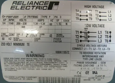 NEW RELIANCE ELECTRIC P56H5050H MOTOR 1/4HP 208-230V 1140RPM