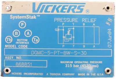 NEW VICKERS 868851 HYDRAULIC VALVE DGMC-5-PT-BW-S-30
