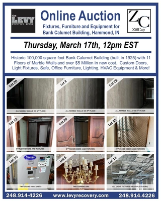 Fixtures, Furniture and Equipment Auction for Historic 1925 100,000 sq. ft. Bank Calumet Building