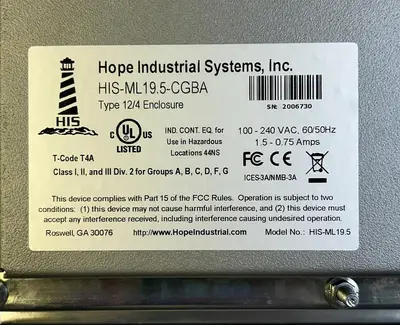 USED HOPE INDUSTRIAL SYSTEMS HIS-ML19.5-CGBA