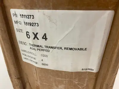 NEW U-LINE THERMAL TRANSFER LABELS 6" X 4" WHITE BOX OF 6000