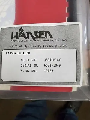 Used 2009 HANSEN 3SDT1PICX Chillers Pennsylvania US | Hildebrand Machinery Co. #1485950