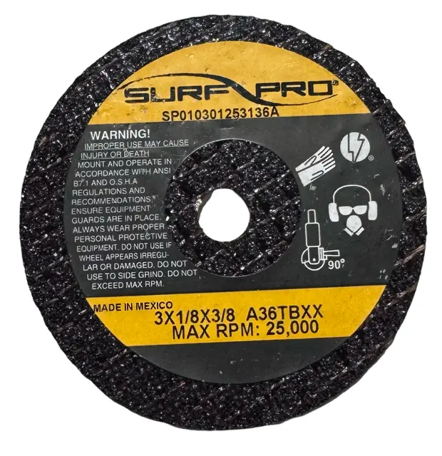 Surf-Pro 3" x 1/8" x 3/8" Cut-Off Wheels Type 1 36 Grit Aluminum Oxide 50 Pack