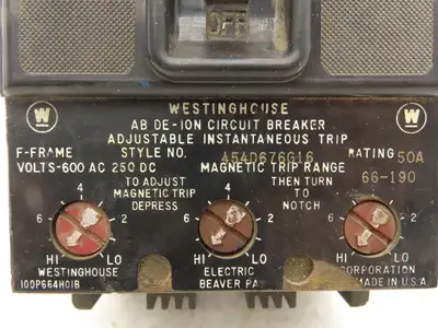 Westinghouse 454D676G16454 Circuit Breaker 50Amp 3 Pole 600VAC Magnetic Trip
