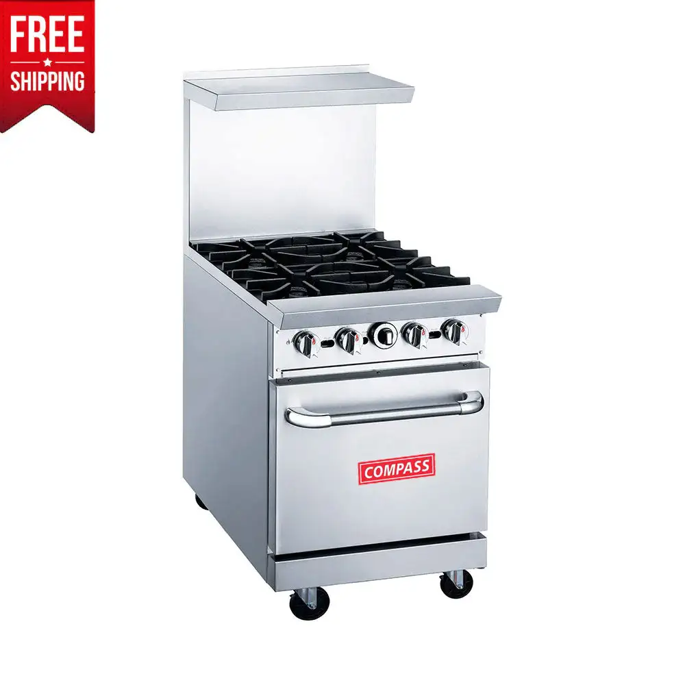 Compass DCR24 24" Gas Range – 4 Open Burners, Oven, Stainless Steel, Casters