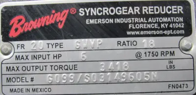 NEW BROWNING G099/S03149605N GEARMOTOR 18:1 TYPE GWVP E194B 5HP 208-230/460V
